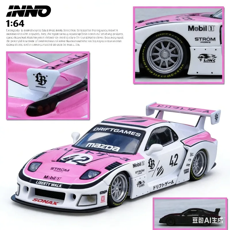 

INNO 1:64 Mazda RX7 FD3S Wide-body Modification - Реалистичная статическая модель автомобиля из сплава, игрушка для мальчиков, коллекционный предмет для взрослых.