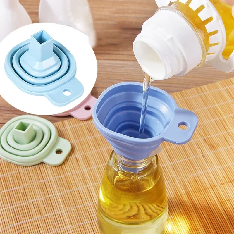 2pcs Creative Folding Mini Telescopic Funnel Kitchen Supplies Silicone Funnel Household Liquid Dispensing Oil Funnel