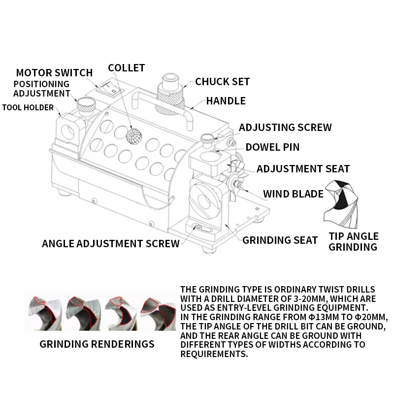 Amoladora de taladro 2MR-20G, rectificadora de 3-20mm, taladro antiguo, reacondicionamiento, amoladora pequeña, molienda de taladro de alta precisión