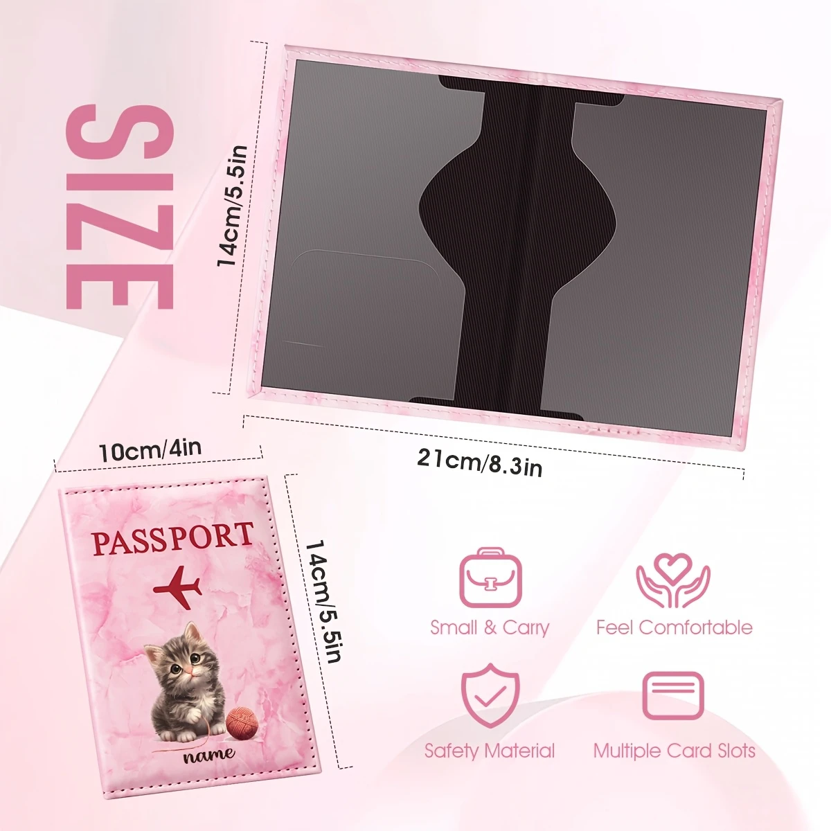 Personalized Name Customization Cute Cat Knitted Ball Illustration Design PU Passport Holder, Featuring Adorable Kittens