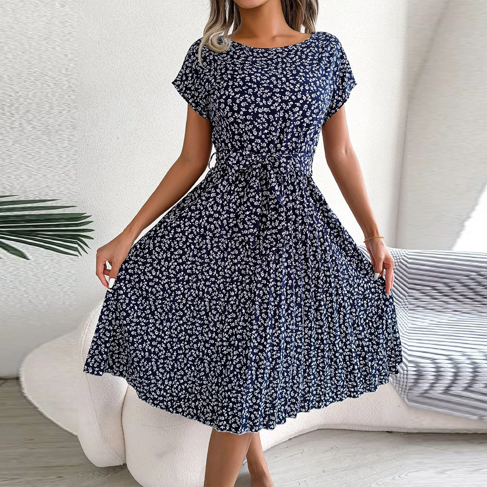 Floral  Women Dress for 2024 Summer Casual Slim Short Sleeve Skirt Female Korean Fashion Vacation Pullover Loose Beach Sundress