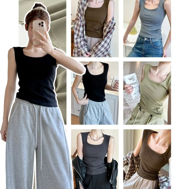 

Women Cover Side Breast Spaghetti Strap Vest Spring One Piece Outer Wear Base Layer Inner Match Hot Girl Vest