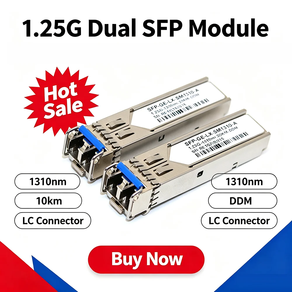 Gigabit SFP Transceiver Module 1.25G 1310nm LC Dual Fiber Single Mode SMF DDM Compatible For Cisco Mikrotik H3C Huawei Switch