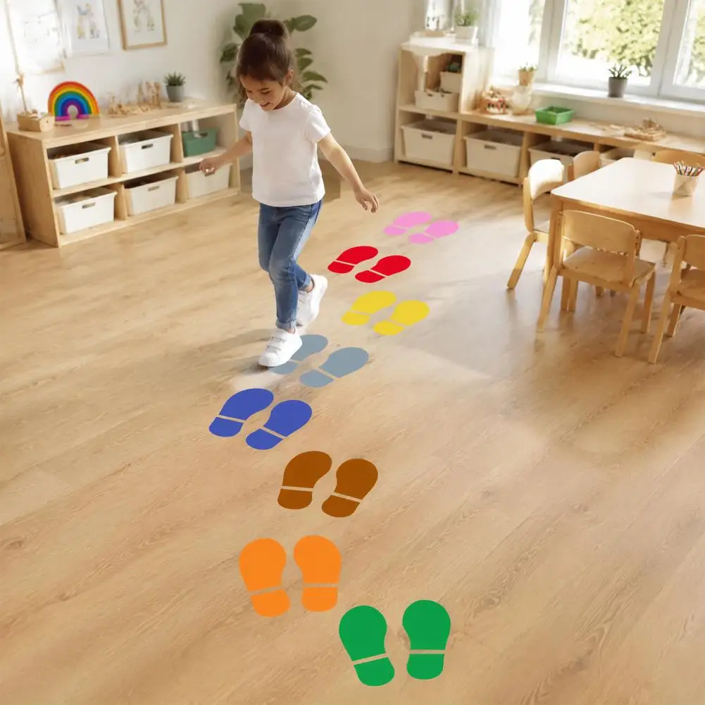 Floor Decals for Kids Adhesive Footprint Stickers 4 Sheets 8 Pairs Kids Shoes Decals Colorful Footprint Floor for Classroom