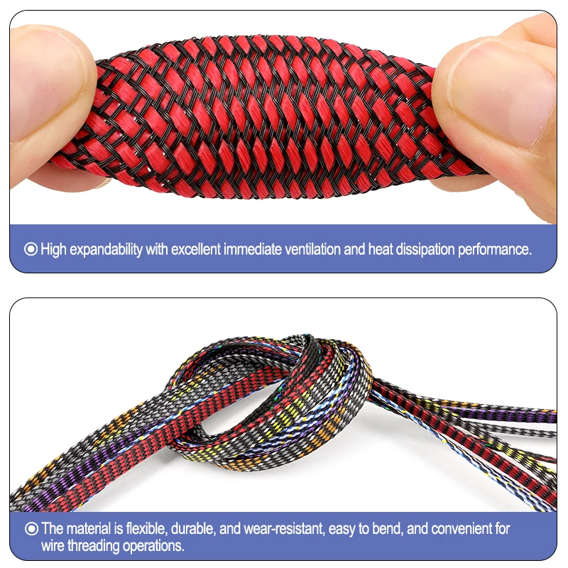5/10/50m PP Cotton + PET Yarn Cable Sleeve 4mm 8mm 12mm Expanded Braided Sheath Wrap Audio Wire Insulation Protection Case