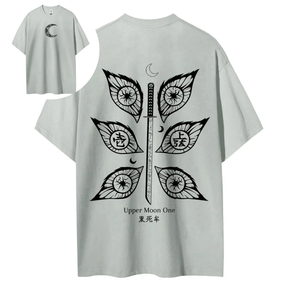 كيميتسو نو يابا كوكوشيبو تي شيرت الرجال خمر غسلها القطن قصير الأكمام بلايز 2025 الصيف أنيمي الجرافيك تيز القمر العلوي واحد #3
