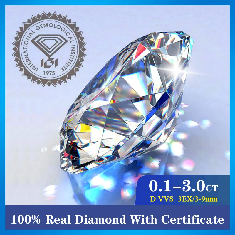 

100% настоящий бриллиант D Цвет VVS 3 отличная резка лабораторный Круглый драгоценный камень с сертификатами иги и без сертификата