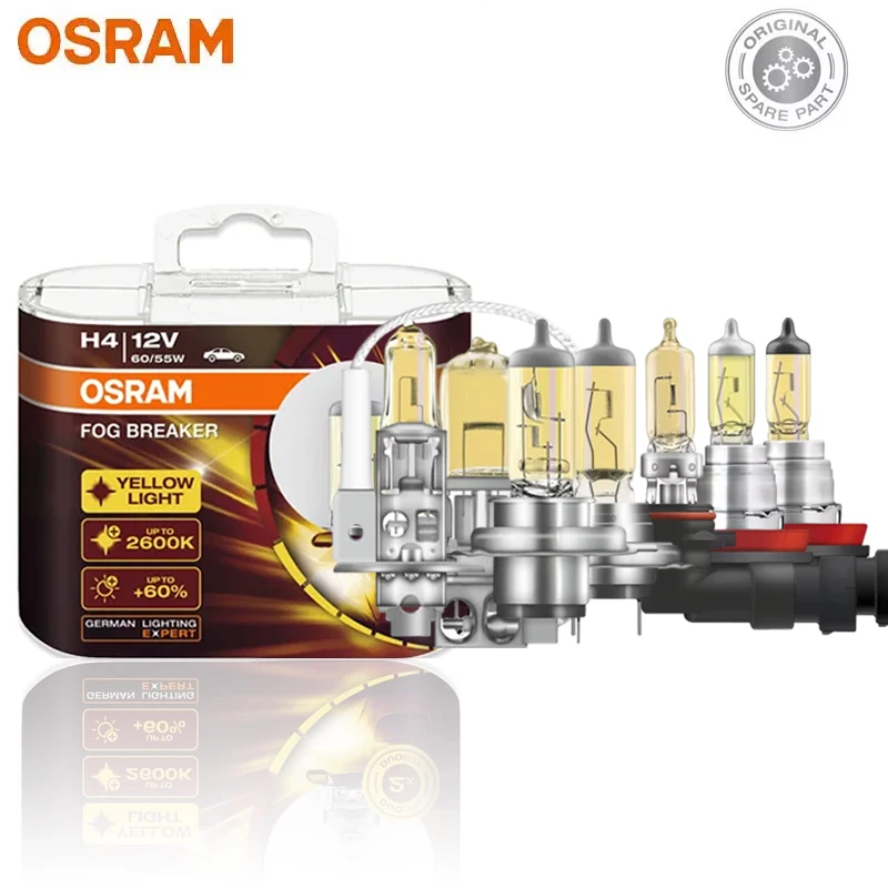 OSRAM H1 H3 H4 H7 Галогенные лампы противотуманного выключателя 2600K H8 H11 H16 9005 9006 12 В Желтые лампы Автомобильная фара + 60% яркий OEM (Twin)