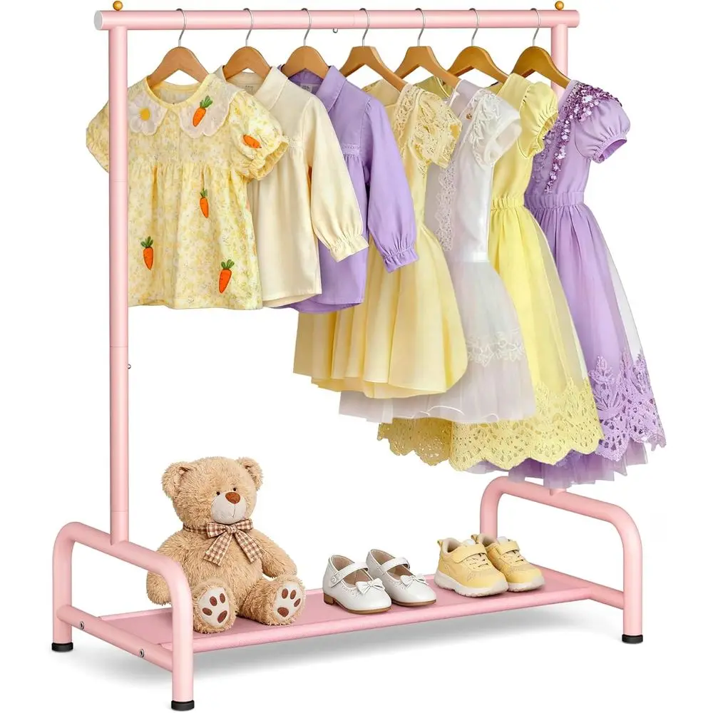 

Детская вешалка для одежды или стеллаж для хранения с нижней полкой, маленькая вешалка для детской одежды или танцевальных костюмов, платьев, пальто