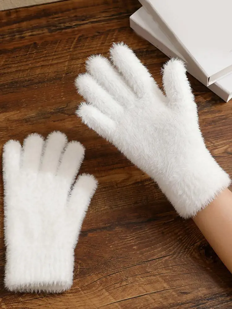 AliExpress Winter Gloves Mink Velvet Five Finger Gloves Plush Warm Cold-proof Gloves Women Outdoors Cycling Solid Color Mittens