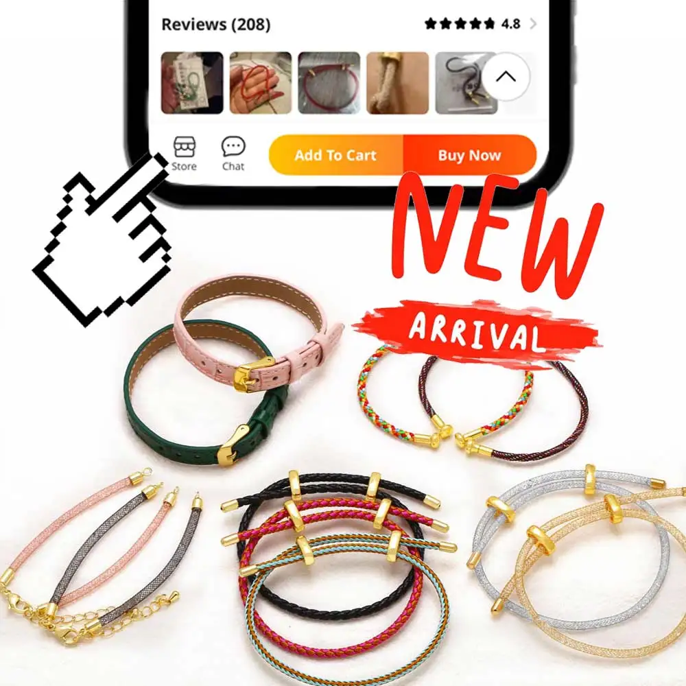 OCESRIO Fashion Multicolor Brass Bracelet Wrist Chain Thread String Adjustable Stainless Steel Jewelry Making Supplies brth61