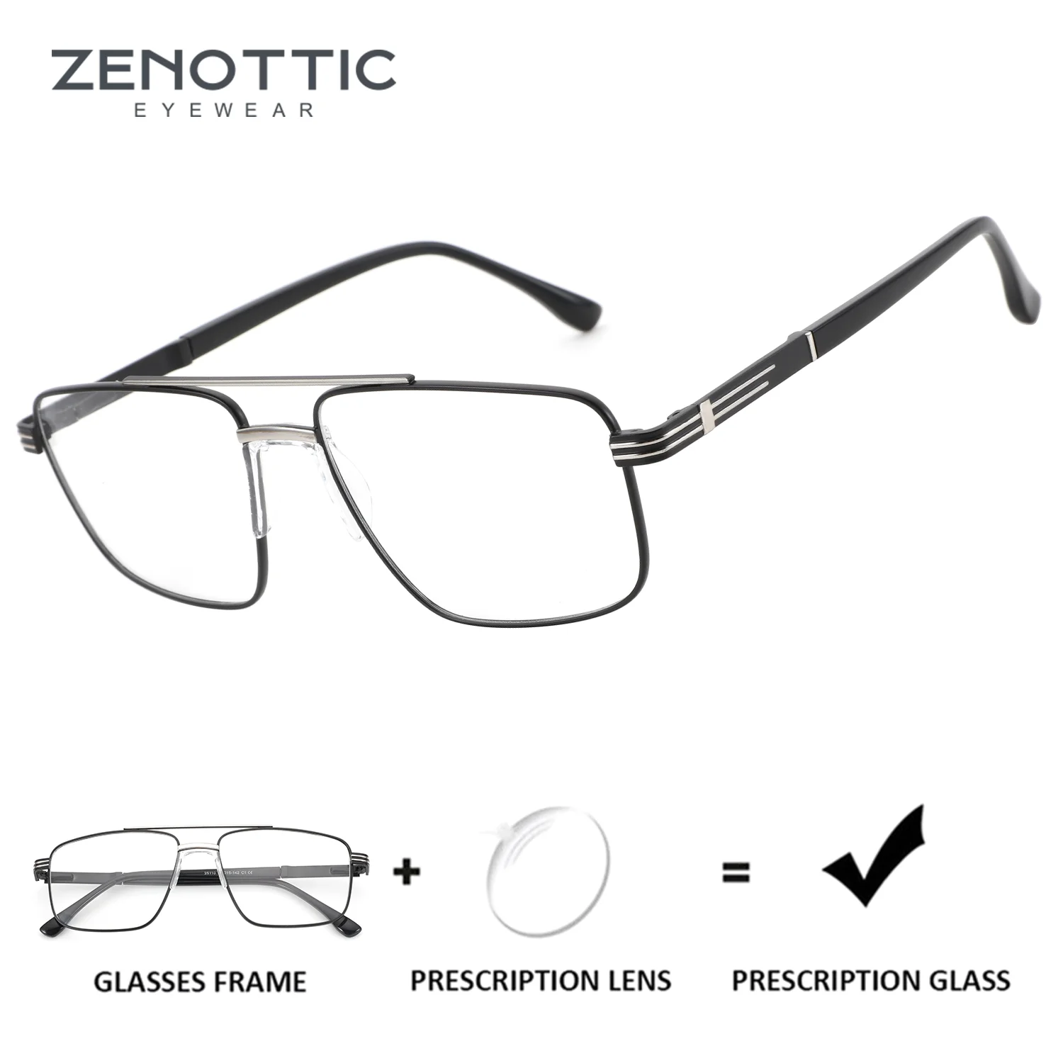 ZENOTTIC (M Size) Metal Pilot Prescription Glasses for Men Photochromic Optical Eyeglasses Progressive Graduated Lenses