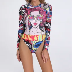 Costumi da bagno a maniche lunghe senza schienale 2023 nuovo costume da bagno intero con stampa astratta Sexy Bikini chiuso da donna costume da bagno da surf da spiaggia