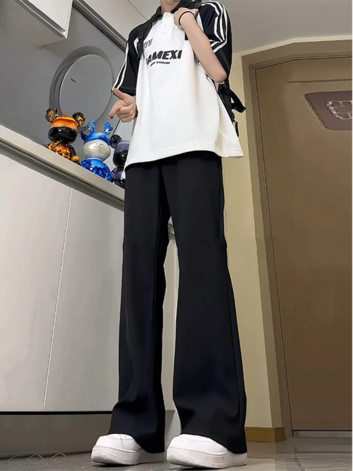 

Мужские летние тонкие брюки Bla 57 Bend Knife Ice Silk: модные, уличные, прямые, с низкой посадкой, струящиеся, повседневные