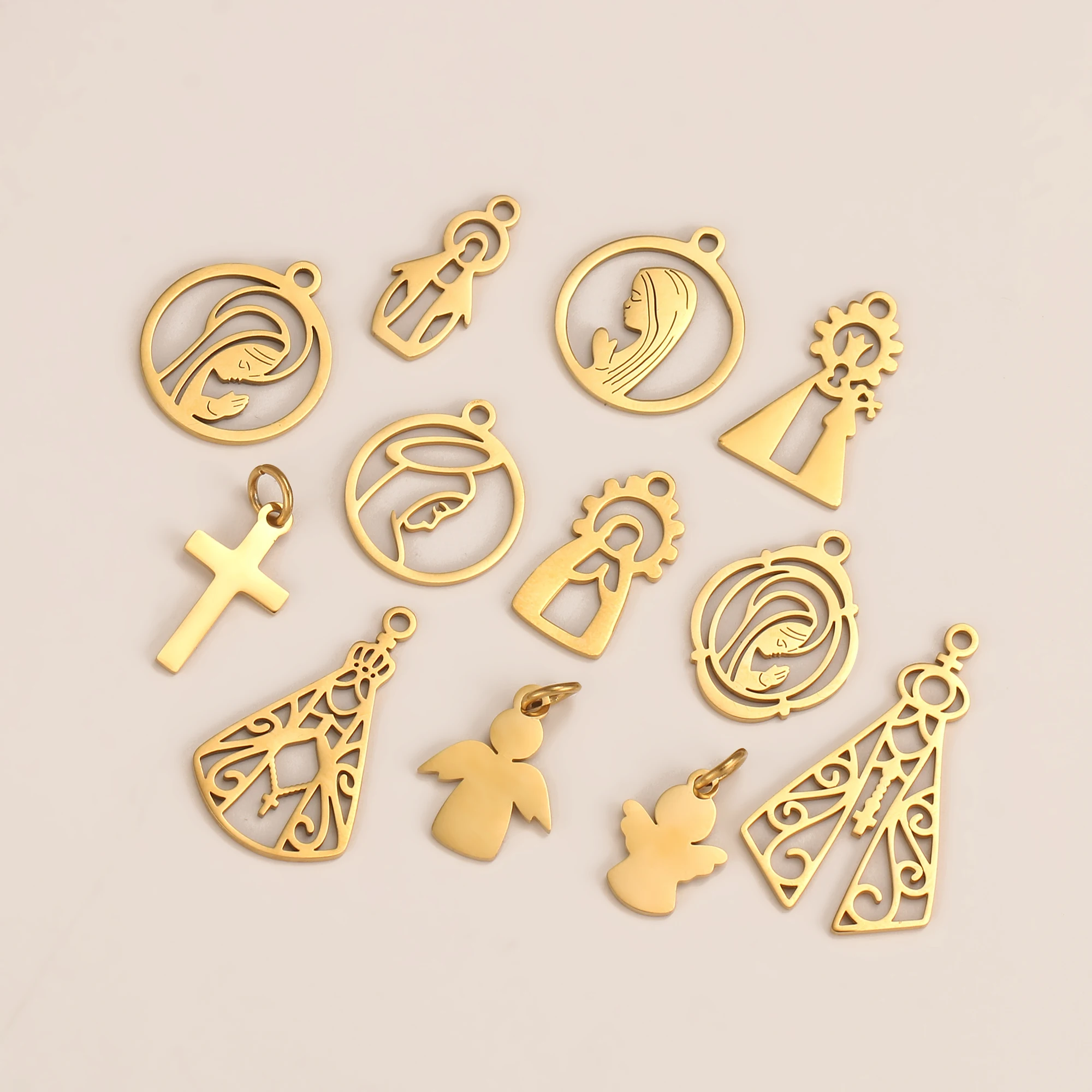 5 Stück hohle Jungfrau Maria Charm Edelstahl Engel Unsere Liebe Frau Anhänger DIY Armband Ohrring Spanien Katholiken Handwerk Schmuckherstellung – Detail 6