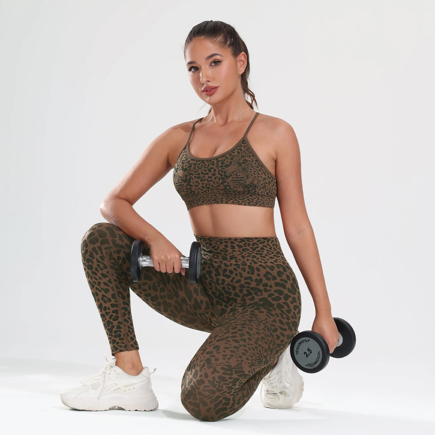 Seamless Yoga Set for Women Padded Sports Bra with Tummy Control Leggings Gym Workout Fitness Outfit Sportswear