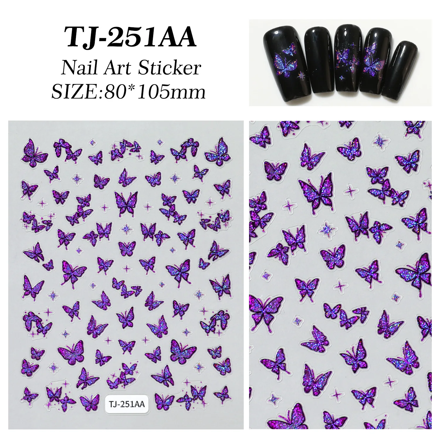 2pcs Blue Magic Butterfly Green Purple Small Butterfly Self-Adhesive Nails Sticker Nail Art Decals
