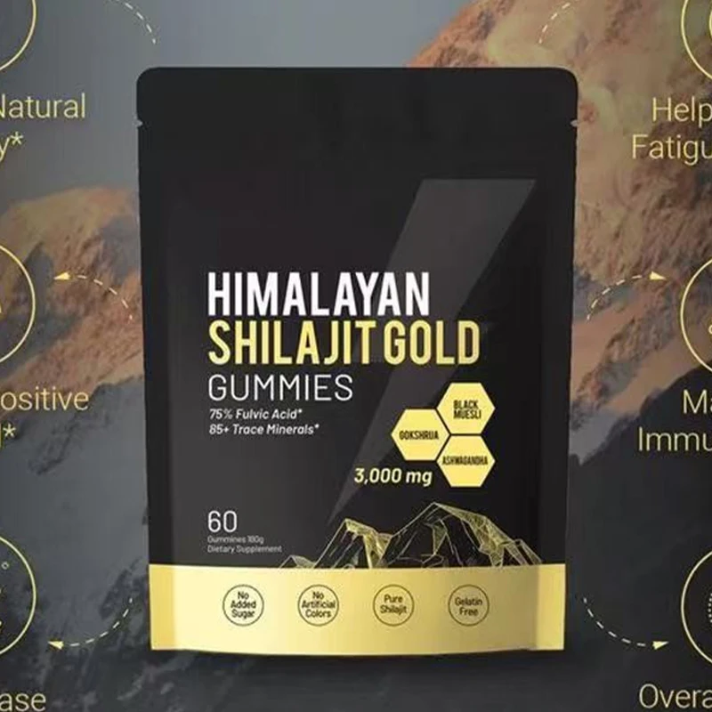 Hot Selling Shilajit Gummies Black Bag 60pcs/Bag HIMALAYAN SHILAJIT GOLD GUMMIES 3000mg Supplement Trace Elements Mass Customize