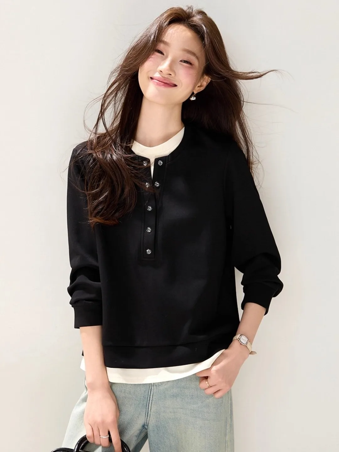 

Свободная женская футболка с длинным рукавом и круглым вырезом, повседневная базовая модель, внутренняя одежда, осенне-зимняя новинка, модный женский топ