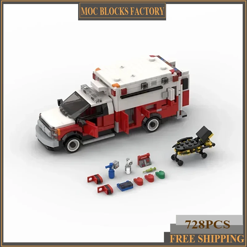 City Car Model Moc Building Bricks EMS New York Ambulance F-550 Technology Modular Blocks Gifts Christmas Toys DIY Sets Assembly