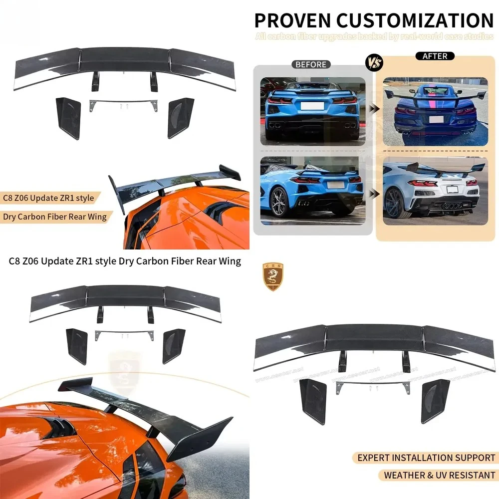 Car Styling ZR1 Style Dry Carbon Rear Spoiler for Corvette C8 Z06 Convertible Coupe 2020-2026 Model Car