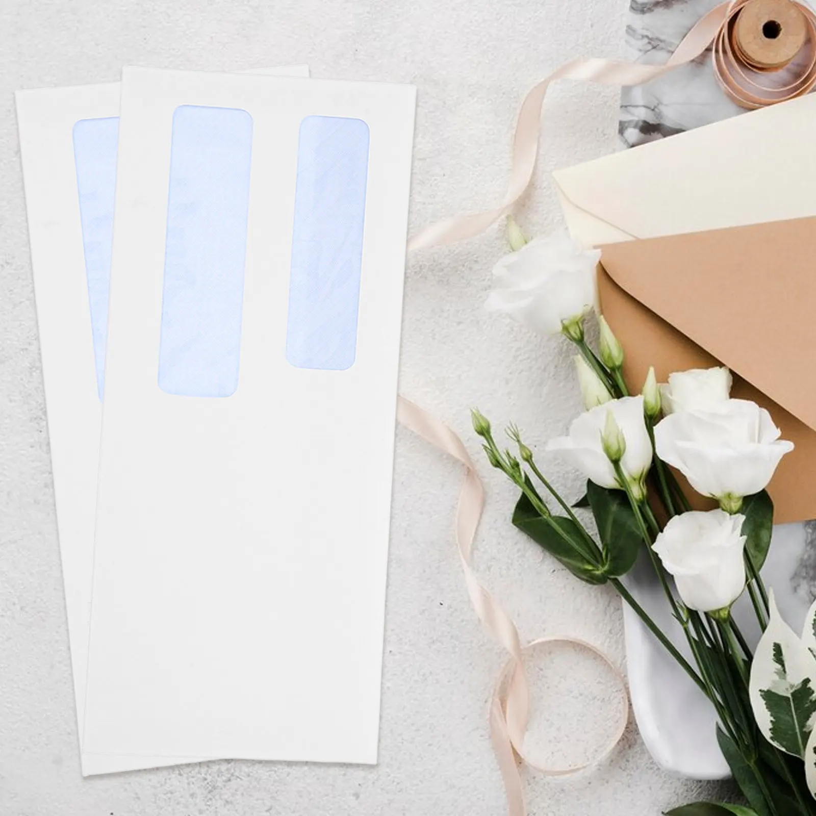 

100Pcs Self Seal Double Window Security Envelopes Business Check Envelopes White Document Mailers for Professional Invoice