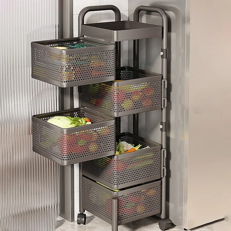 Storage Kitchen Service Cart with Wheels Cosmetic Trolley Portable Rollers 회전트롤리 Multi-layer Vegetable Basket Corner Storage