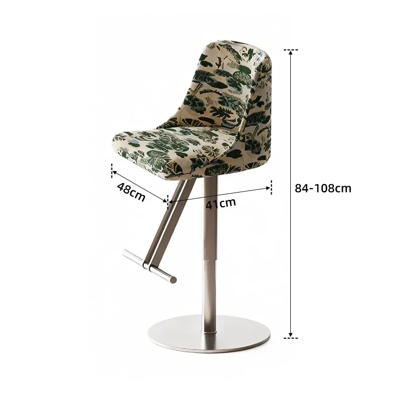 YZ-6 Retro Style Bar Chair Fabric High Chair Home Restaurant Cafe Liftable Stainless Steel
