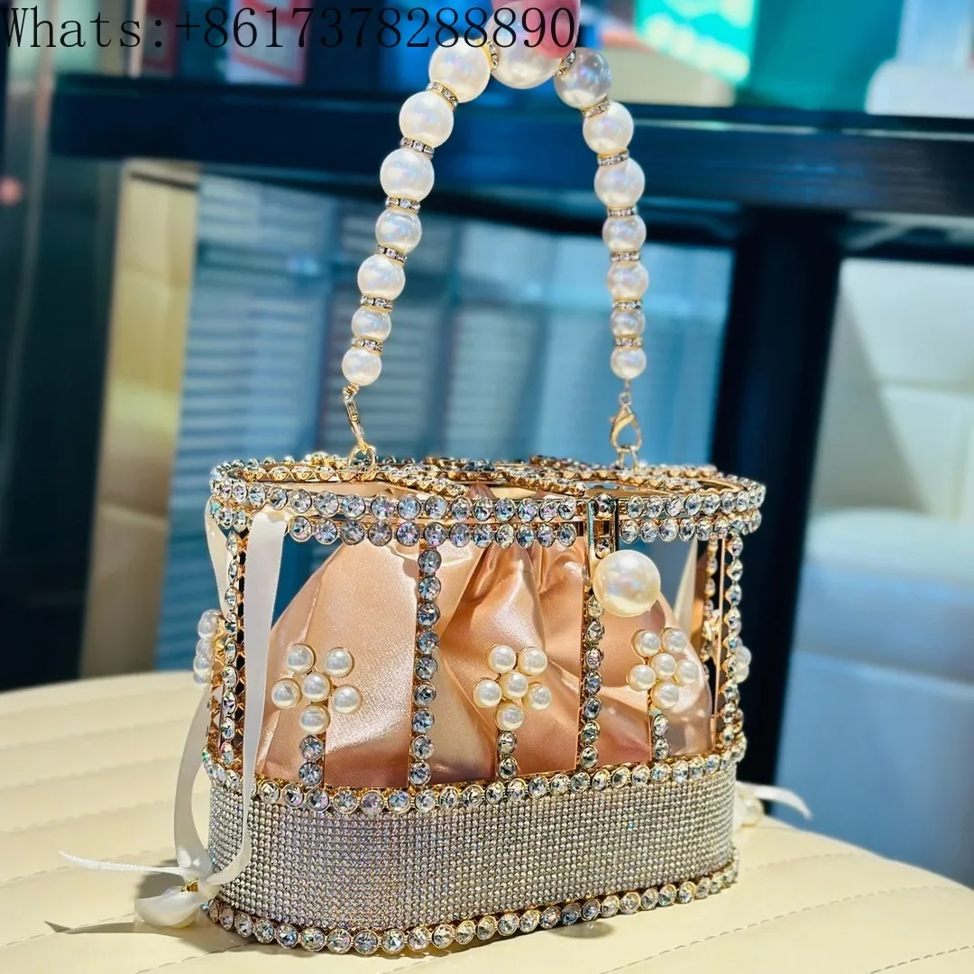 Ladies Diamond Handheld Dinner Bag 2024 Guangzhou Pearl Vegetable Basket Dress Bag Chain Bar Designer Wallet