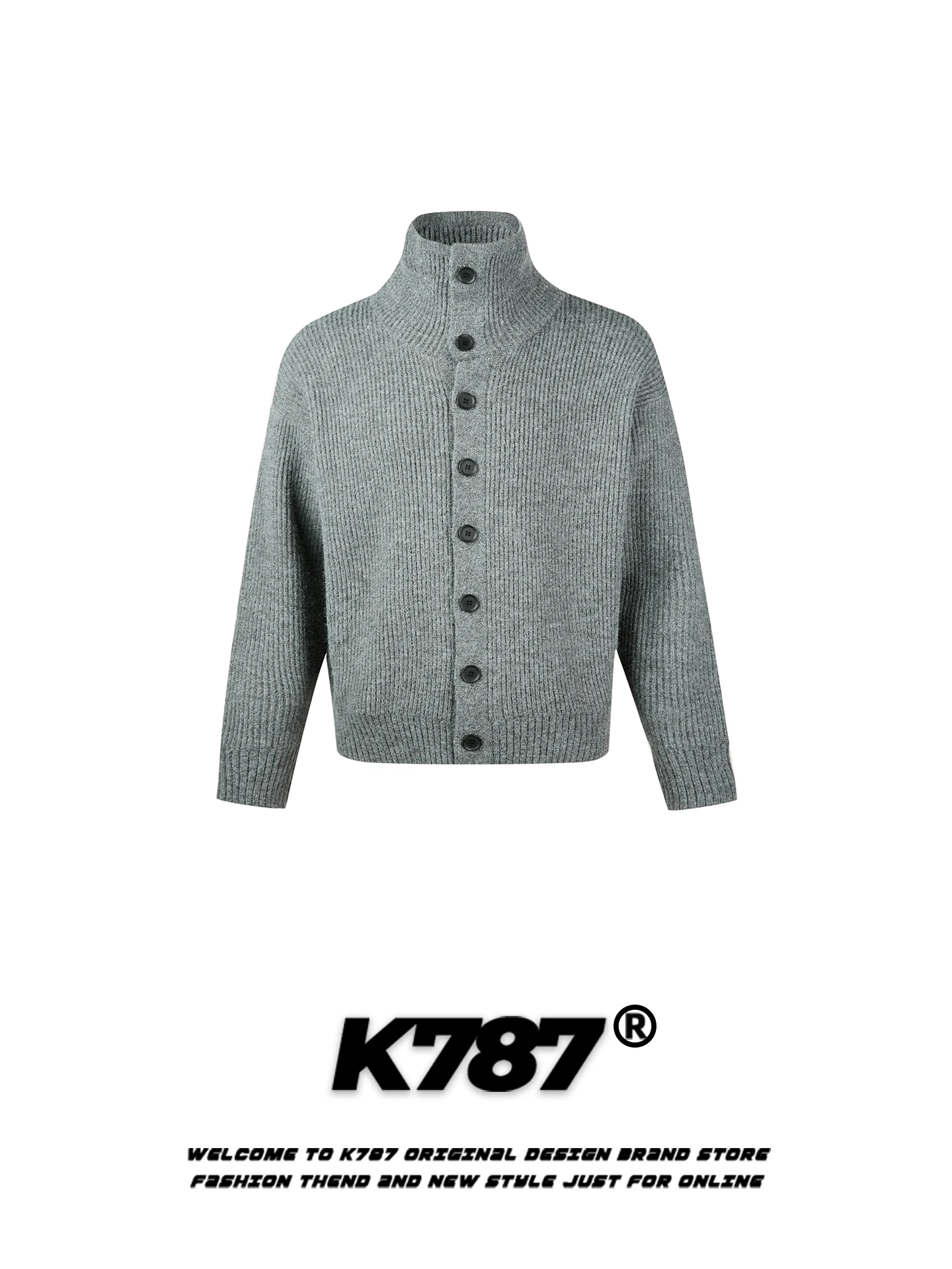 

Вязаный свитер-кардиган K787 в американском ретро-стиле с высоким воротником, унисекс, теплый, свободного кроя, повседневный