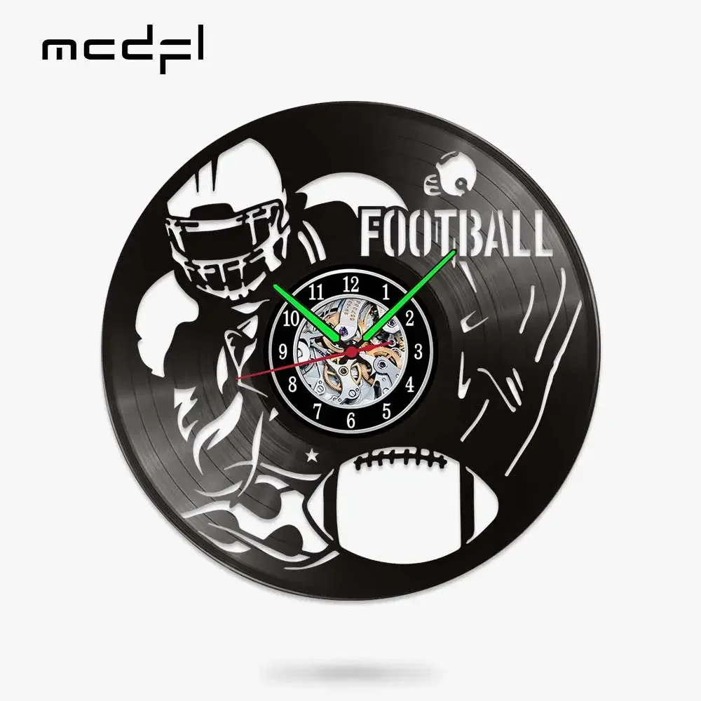 MCDFL American Football Decorative Wall Clock Silent Watch Dials Mechanism Musical Records Child Home Decoration Modern Round 3D