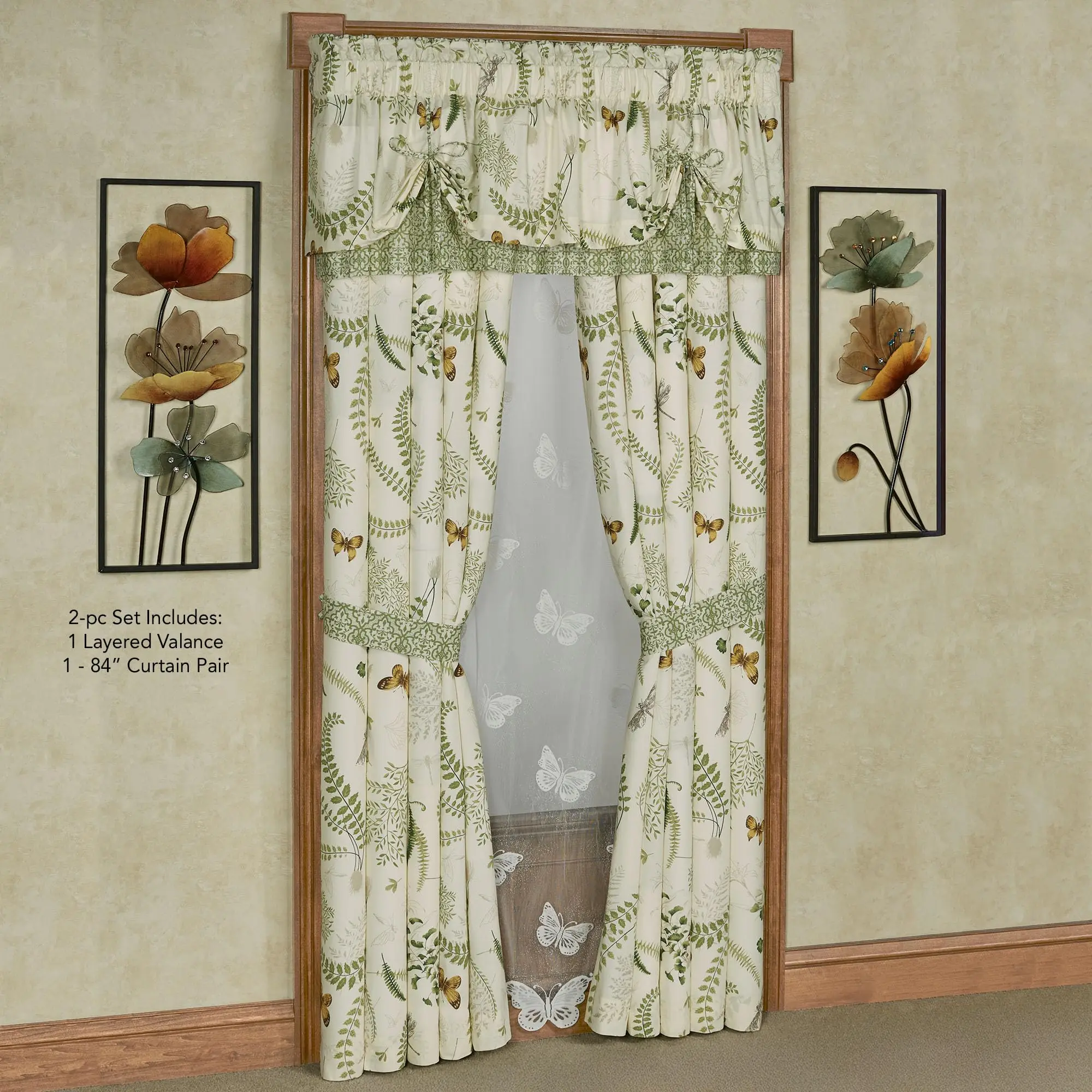 Butterfly Eden Layered Window Valance & 84L Curtains Set