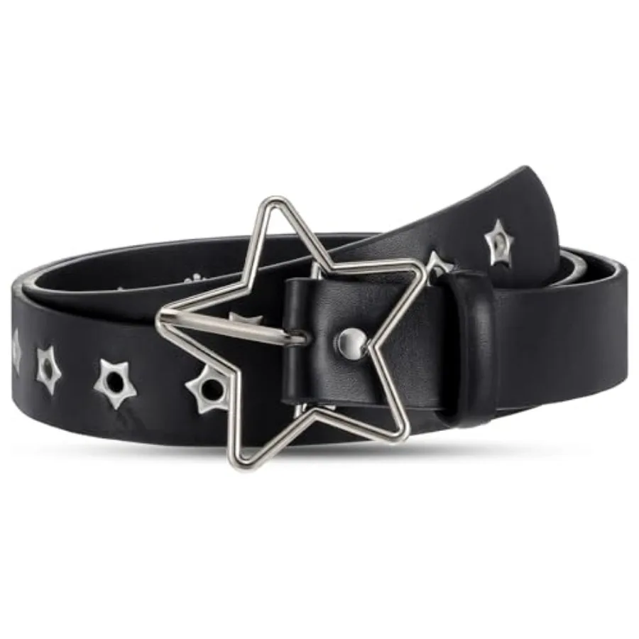 Black Punk Leather Studded Waist Belt for Women