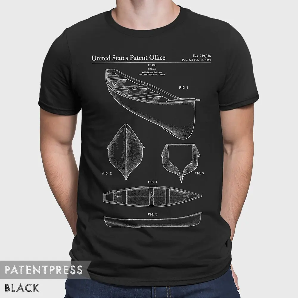 Canoe Patent T Shirt Kayaking For Outdoorsman Paddle Rafting Rowing P042