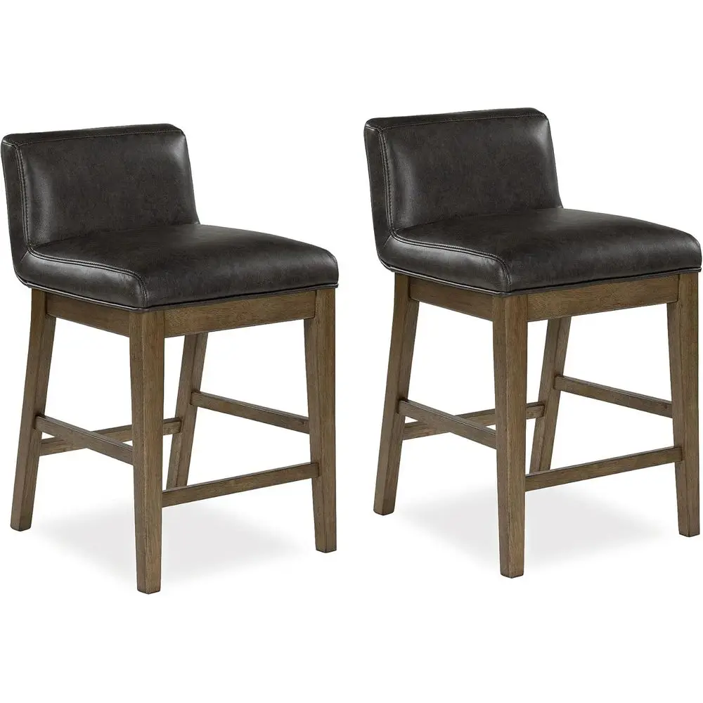 

Leatherette Upholstered Low Back Bar Stools with Footrest, Set of 2, Light Brown and Black