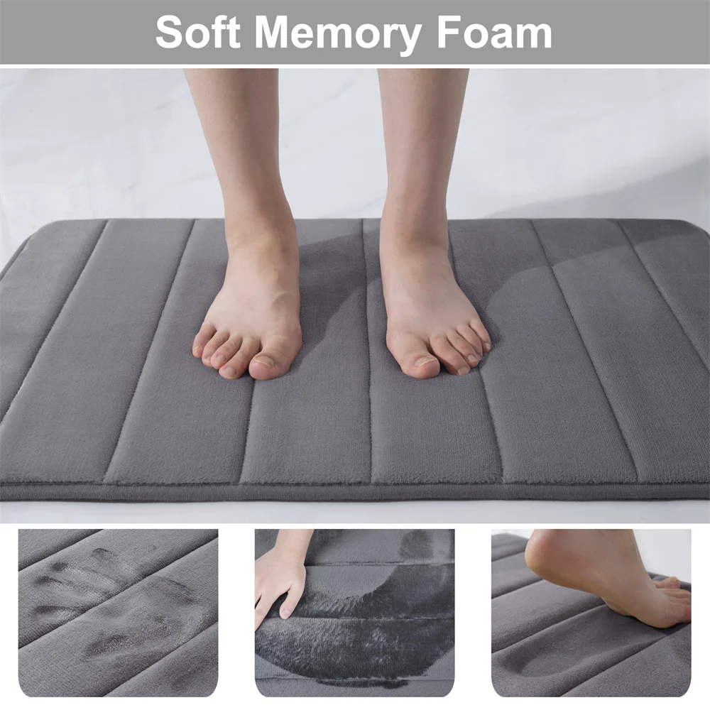 Olanly Super Absorbent Bath Mat Memory Foam Bathroom Rug Non-Slip Home Floor Bathtub Shower Room Doormat Toilet Carpet Foot Mat