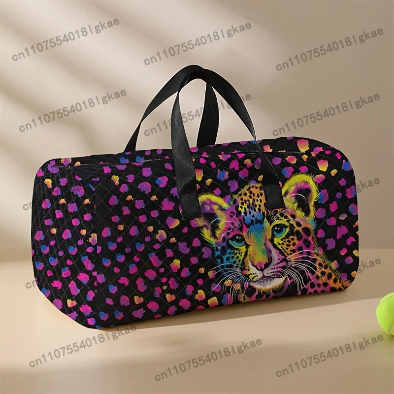 1pc Leopard Print Travel Duffel Bag with Shoe Storage – Large Capacity, Stylish Portable Overnight & Yoga Bag, Diamond Grid Desi