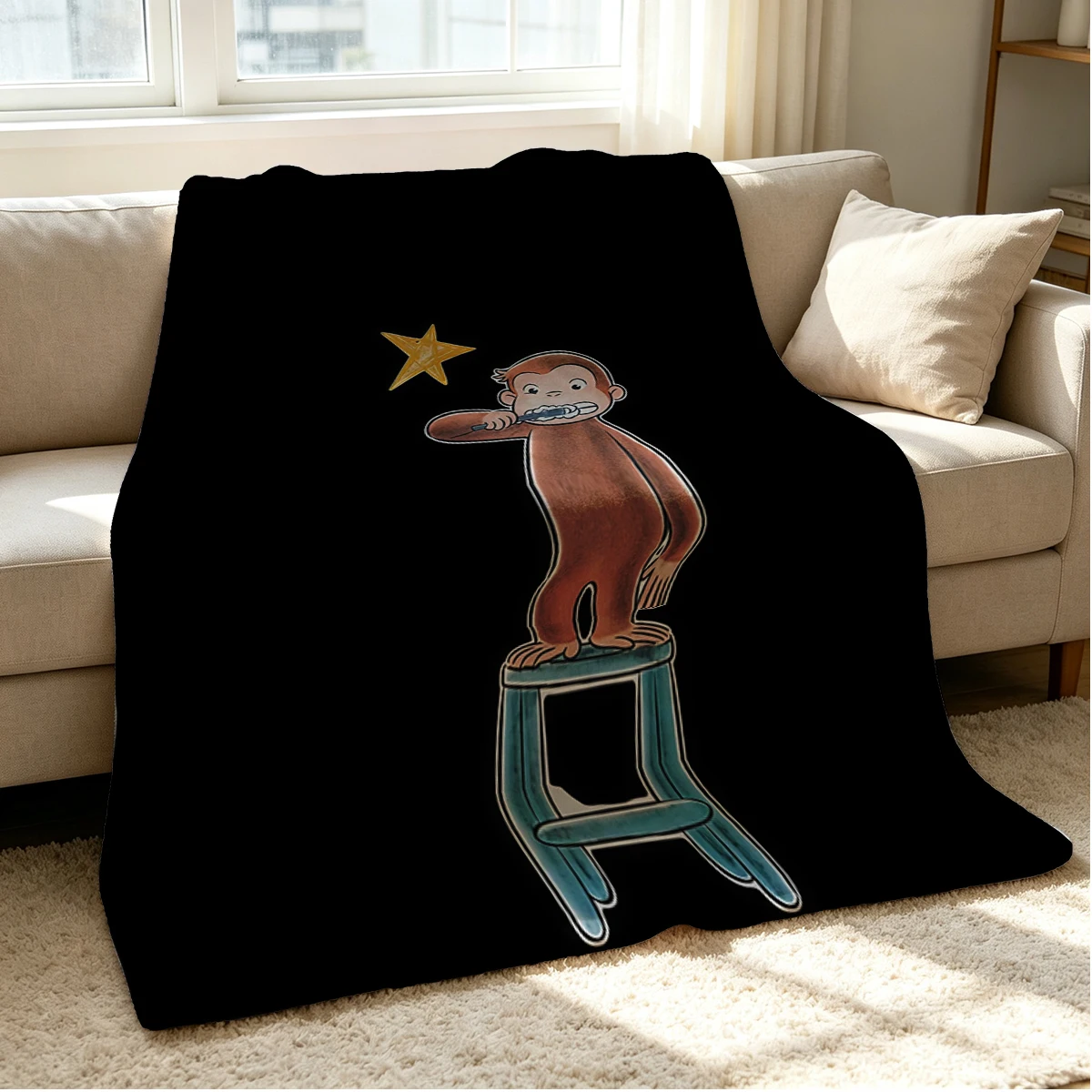 Star Monkey Flannel Blanket Warm Soft Halloween Christmas Couch Warm Cozy Decorative Decor Gift for All Season