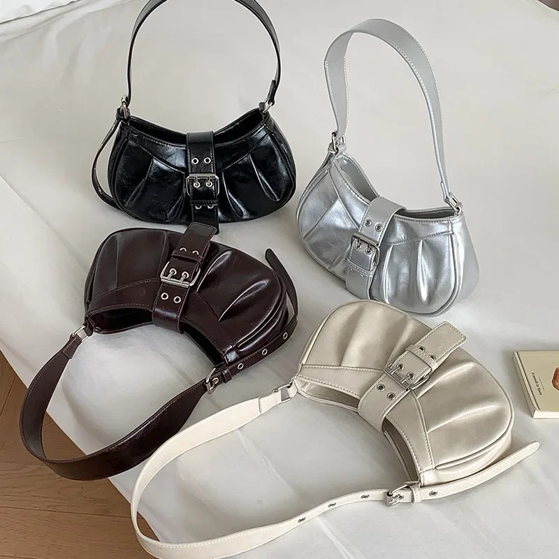 

Модные женские сумки в форме полумесяца под мышками, сумки из искусственной кожи с рюшами, дизайнерские сумки высокого качества для женщин, сумки на плечо, кошельки