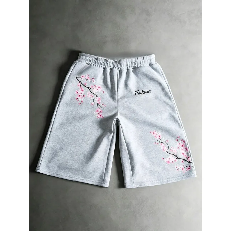 Men's checkered and garden rose printed shorts - elastic waist casual sports outdoor shorts, daily wear