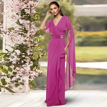 שמלת אלגנטית לנשים למסיבת חתונה קיץ מותאם אישית A קו שיפון אם הכלה שמלת פליסה ארוכה באורך הרצפה V צוואר פלוס