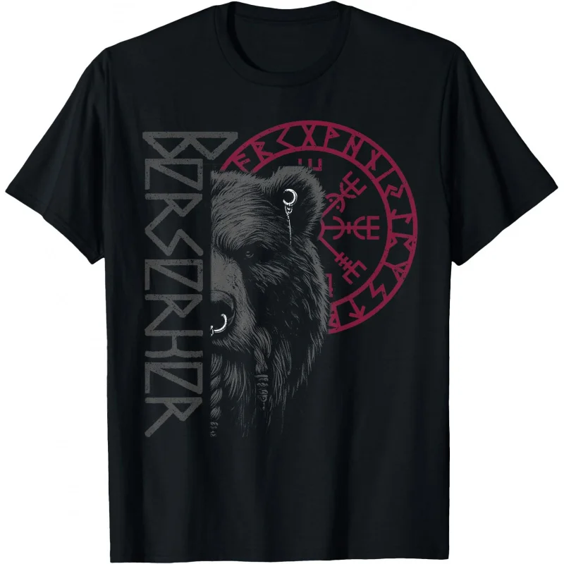 

Berserker Bear Warrior Odin Runes Nordic Compass Viking Gift T-Shirt Celtic Runes Norse Myths Graphic clothes All size tops