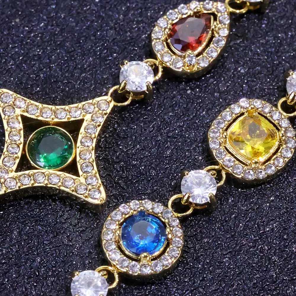 Hip Hop New Chilled Stainless Steel Necklace With Colorful Zircon Geometric Pattern Necklace Suitable For Both Men And Women