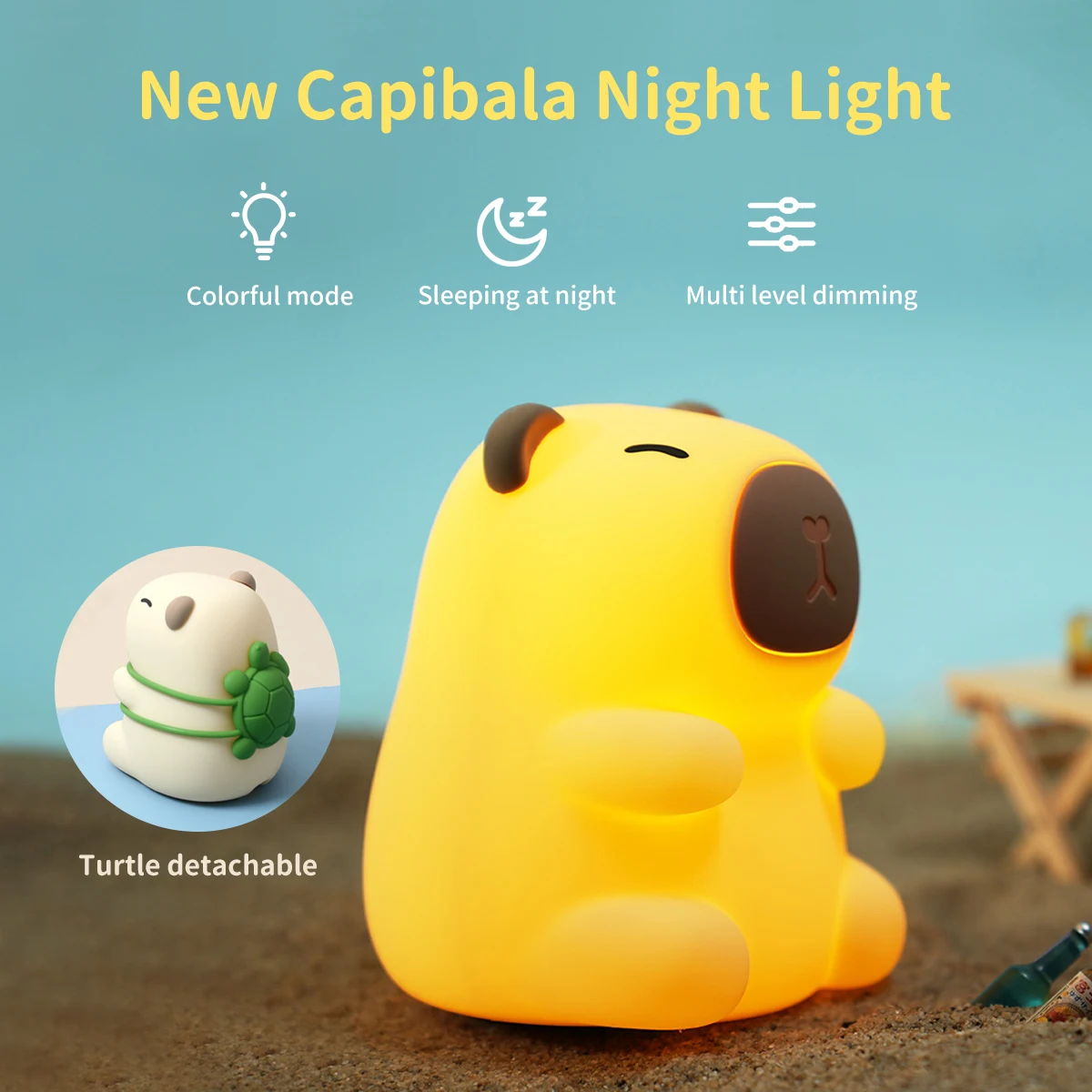 Linda Luz de silicona Capybara para niños con una pequeña luz nocturna, regalo recargable por USB, luz táctil de animal para dormir