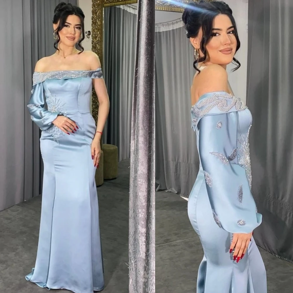 

Satin Sequined Wedding Party Mermaid Off-the-shoulder Bespoke Occasion Gown Long Dresses