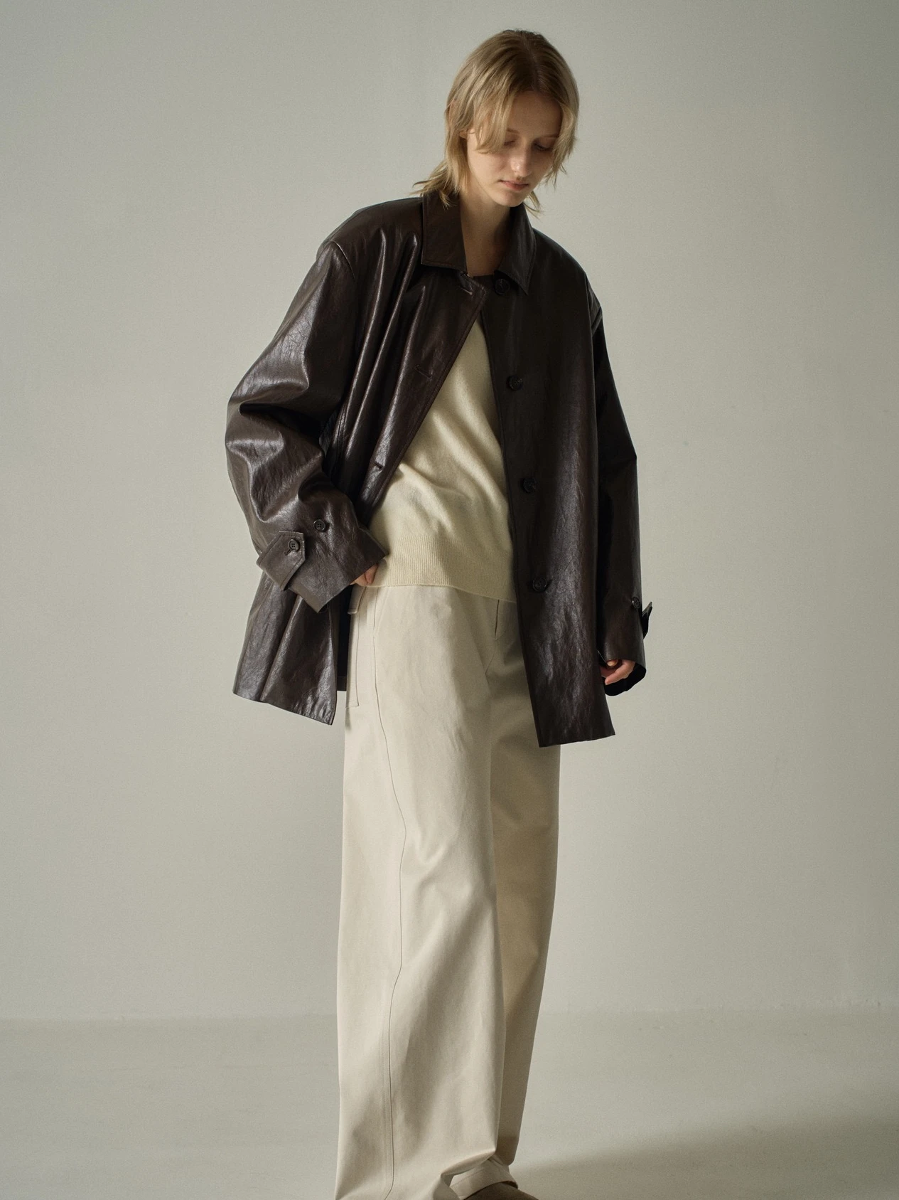 Mat Sle Vintage Jaet femmes simple bouton Long Sve PU manteau en cuir trajet Sle mi-long vêtements d'extérieur