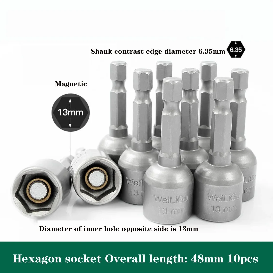 Impact-Socket Magnetic Nut Screwdriver Hex Sleeve 6mm 7mm 8mm 10mm 12mm 13mm For Power Drills Impact-Drivers Socket Kit 45-48mm