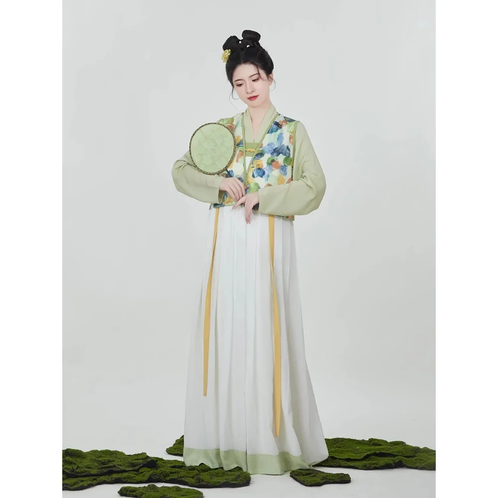 

ZhiZaoSi Traditional Chinese Clothing for Women Tang Dynasty Hanfu Female Summer Thin Tang Top Chest-length Shirt Pleated Skirt