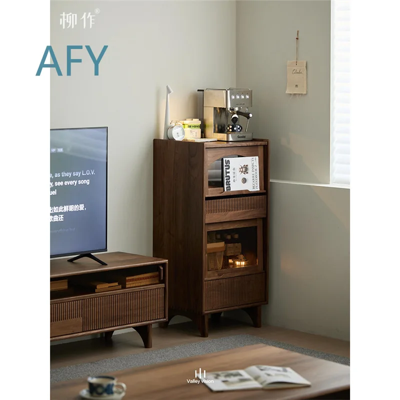 Solid Walnut Wood Sideboard Cabinet for Living Room Minimalist Creative Storage Drawer Cabinet for New Chinese Style Home