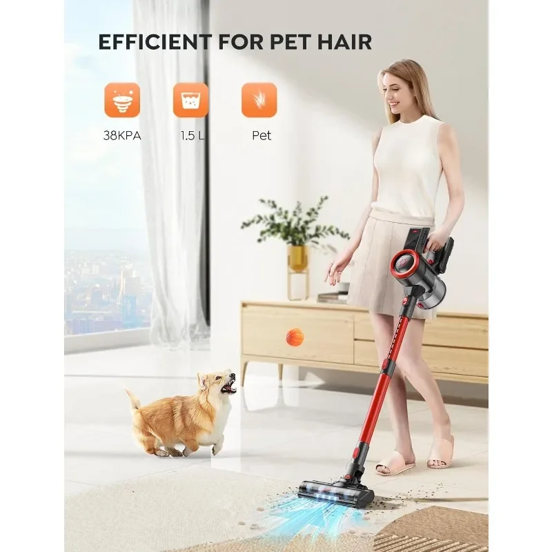 Cordless Vacuum Cleaner, 450W 38KPA Stick Vacuum with Brushless Motor, Up to 55Mins, Smart Color Touch Display,